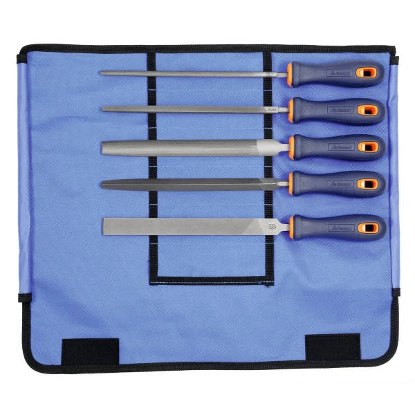 Set di 5 lime con impugnatura bicomponente in busta avvolgibile metallo