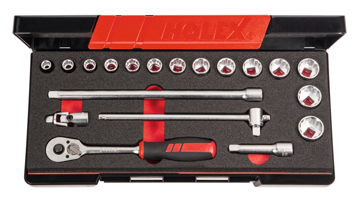HOLEX - Set di chiavi a bussola con attacco quadro da 1/2 pollice 22 pezzi,  Modello: 6 - Metalworker