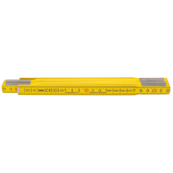 BMI - Metro pieghevole in legno, giallo, Lunghezza: 2m - Metalworker