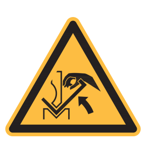 Simbolo di avvertimento Pericolo schiacciamento mani tra pressa e materiale